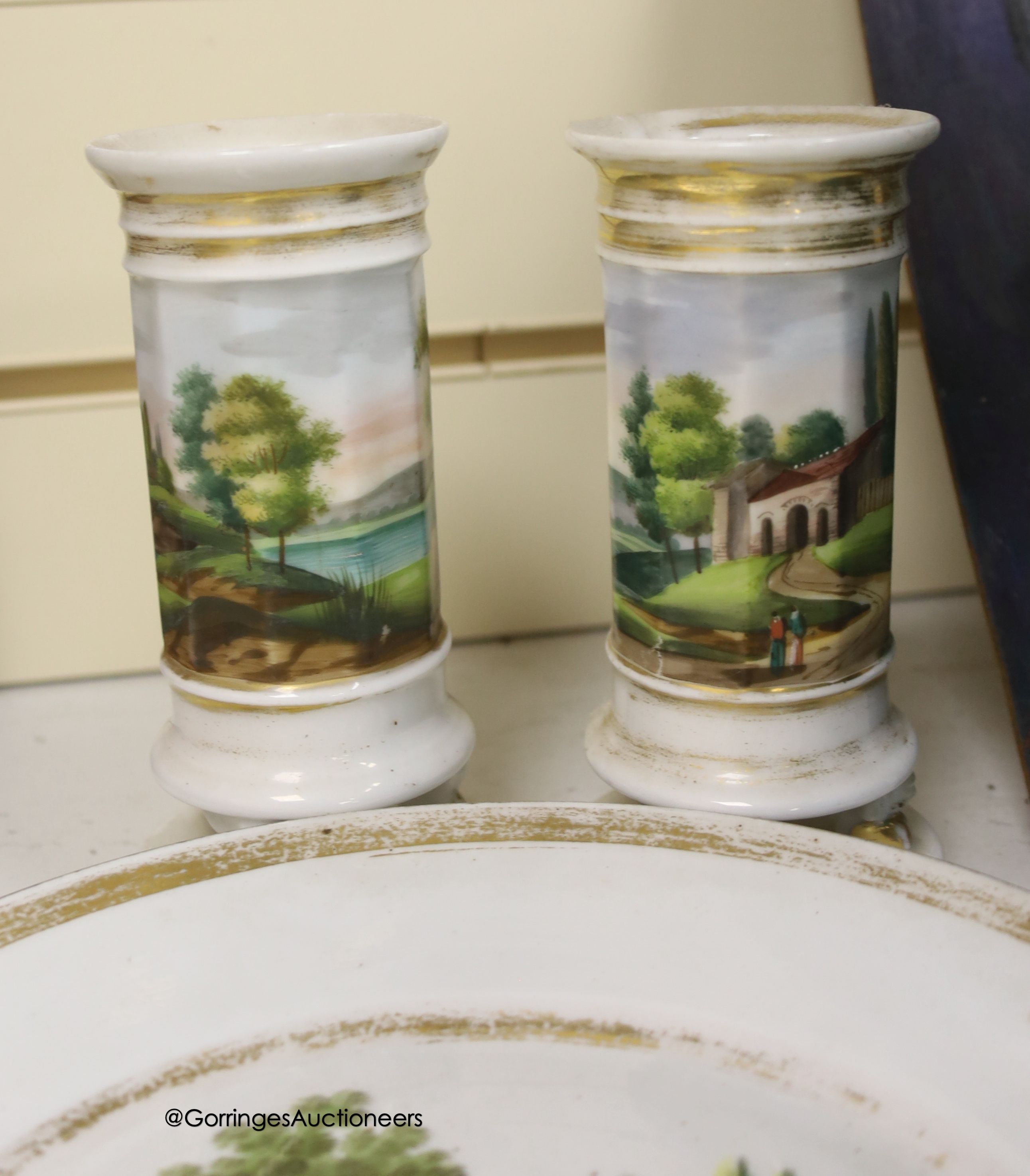 A 19th century Paris porcelain table ware, including a pair of spill vases, 15cm